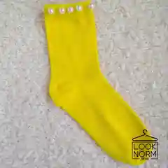 Желтый хлопковые носки с жемчужинами