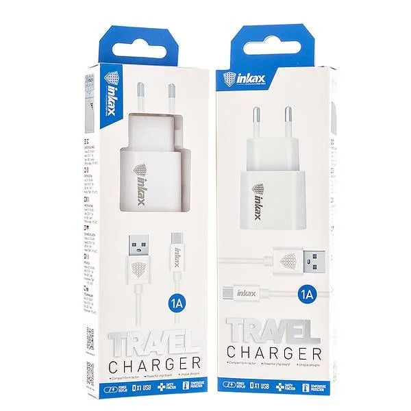 Белый сетевое з/у USB с кабелем INKAX CD-08 (1А) Micro