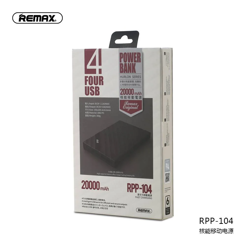 Черный мобильный аккумулятор (PowerBank) REMAX HURLON Series RPP-104 20000 mAh