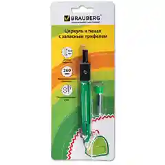 Циркуль BRAUBERG "Klasse" 2 предмета: циркуль 110 мм с подстраиваемой иглой, грифель