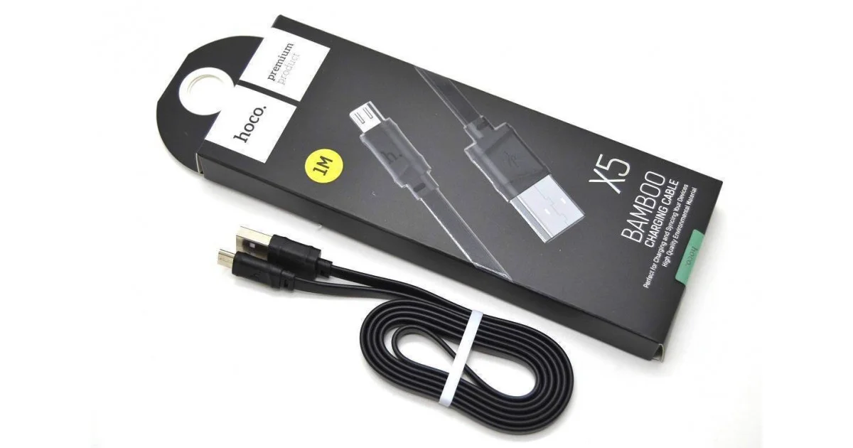 Кабель HOCO X5 Bamboo (2,4А) Micro -USB Белый Черный – 1 метр.