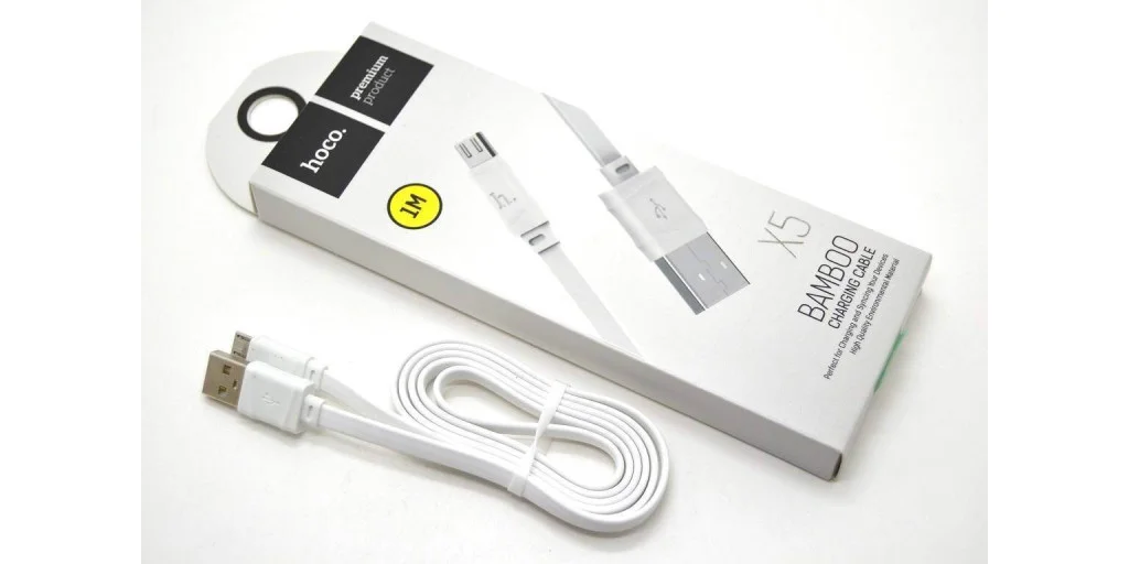 Кабель HOCO X5 Bamboo (2,4А) Micro -USB Белый Черный – 1 метр.