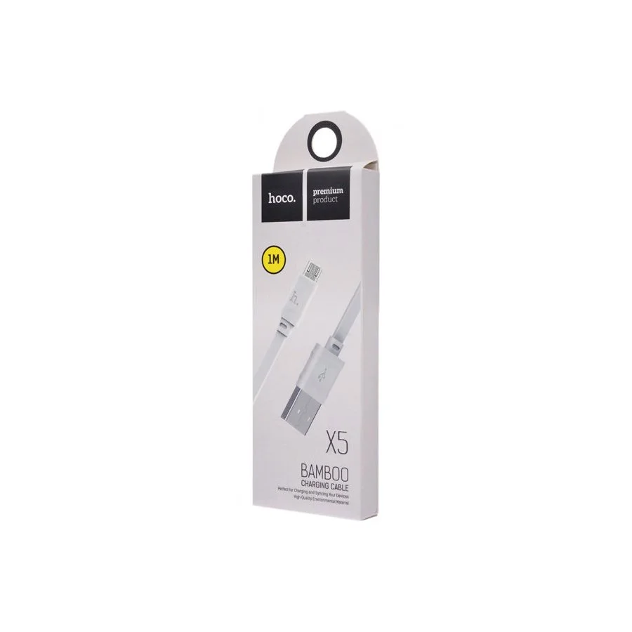 Кабель HOCO X5 Bamboo (2,4А) Micro -USB Белый Черный – 1 метр.