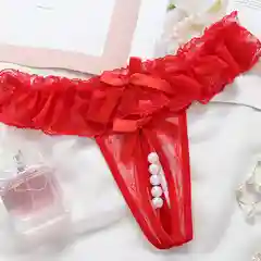 Красный сексуальные стринги трусики плавки с жемчужной нитью