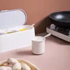 Белый бокс для хранения специй, 3 керамические чашки, контейнер