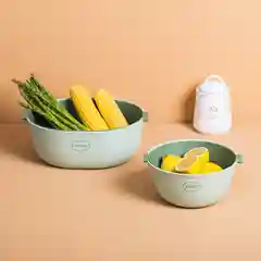 Зеленый корзина-дуршлаг с миской для мытья овощей и фруктов, блюдо двойное, дуршлаг, сито
