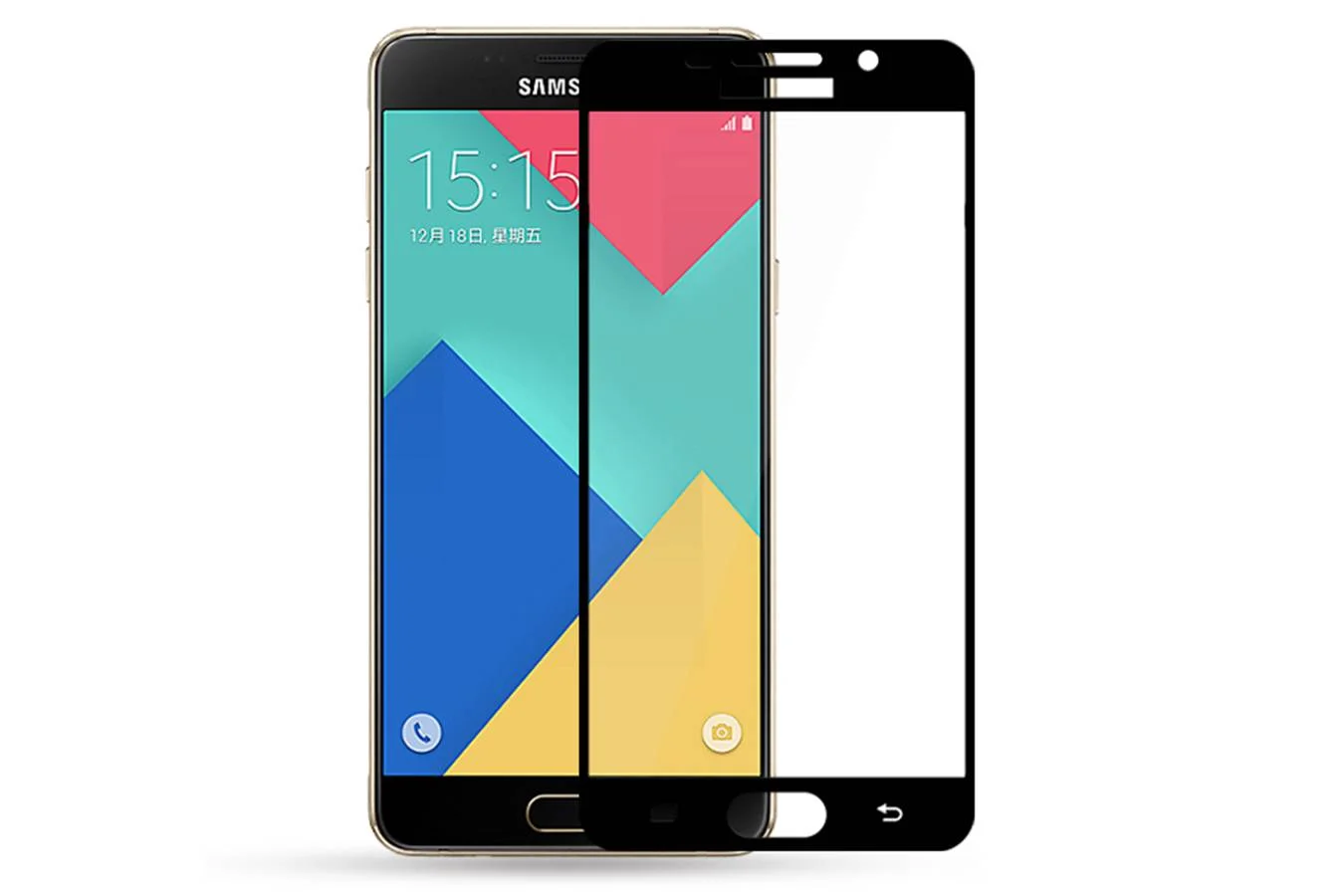 Черный защитное 5D 9H стекло на Samsung A5 2018 (с черной рамкой)