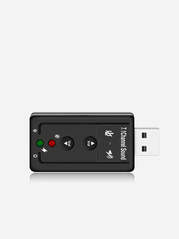 Внешняя звуковая аудиокарта USB 7,1, черная, для микрофона в компьютер или ноутбук 2 входа