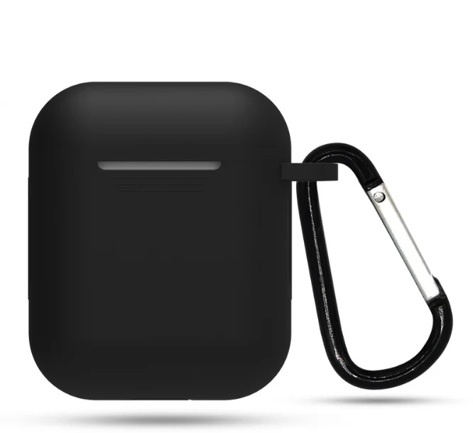 Черный силиконовый чехол для AirPods с карабином