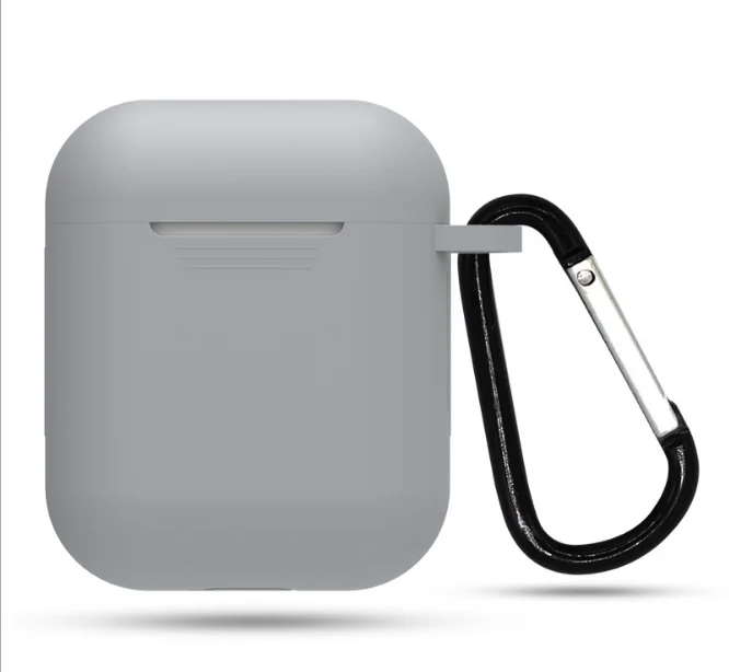 Серый силиконовый чехол для AirPods с карабином