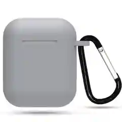 Серый силиконовый чехол для AirPods с карабином