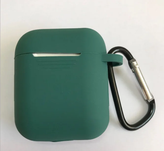 Зеленый силиконовый чехол для AirPods с карабином