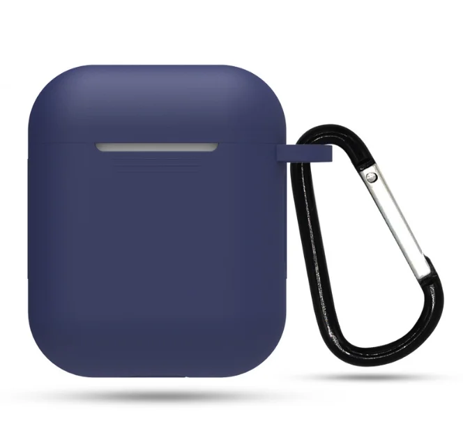 Темно-синий силиконовый чехол для AirPods с карабином