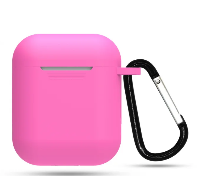 Розовый силиконовый чехол для AirPods с карабином