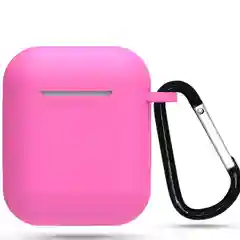 Розовый силиконовый чехол для AirPods с карабином
