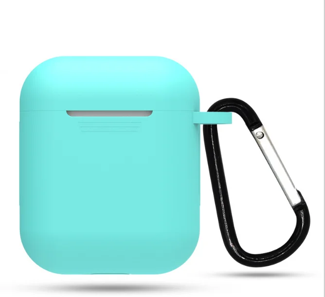 Голубой силиконовый чехол для AirPods с карабином