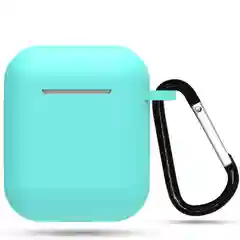Голубой силиконовый чехол для AirPods с карабином