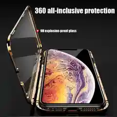 Золотой магнитный металический чехол IPhone  эйпл стальной x xs xr 11 pro черный золотой серебряный серый стекло стеклянный