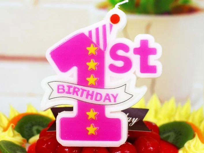 Розовый свеча Happy B-Day 1st