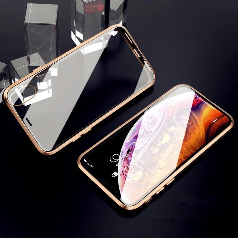 Коралловый магнитный металический чехол IPhone  эйпл стальной x xs xr 11 pro черный золотой серебряный серый стекло стеклянный