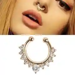 Золотой каффа на нос, серьга со стразами, каффы на ухо