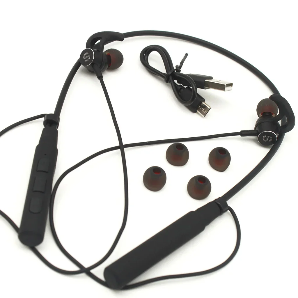 Черный беспроводные наушники (bluetooth спортивные, гарнитура с микрофоном)