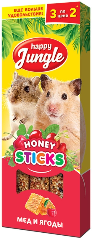 Лакомство Happy Jungle Палочки для мелих грызунов Мед и ягоды, 3 шт
