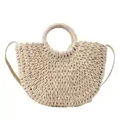 Летняя соломенная сумка из ротанга, цвет светло-бежевый