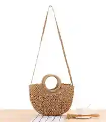 Летняя соломенная сумка из ротанга, цвет темно-бежевый