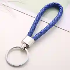 Синий кожаный плетеный брелок ремешок с кольцом для ключей