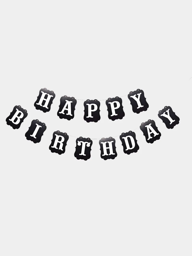Серый гирлянда-растяжка и флажки  "Happy Birthday" 26 видов