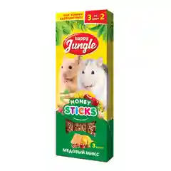 Happy Jungle лакомство для мелких грызунов медовый микс 3 вкуса, палочки