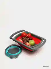 Красный складной дуршлаг с выдвижными ручками