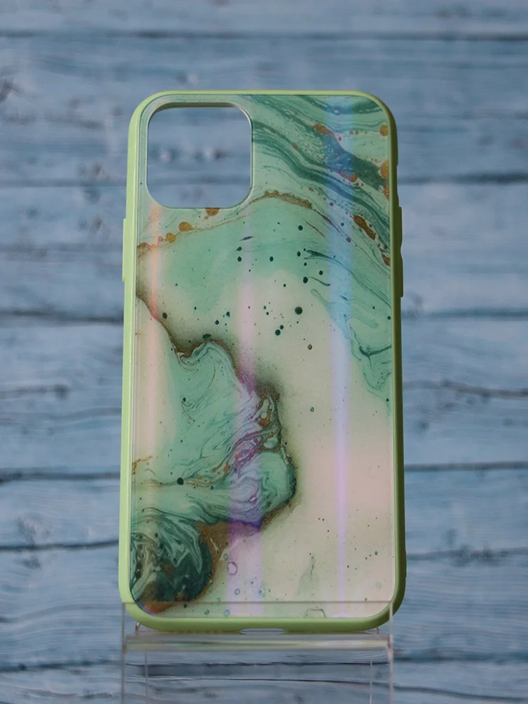 Мятный чехол iPhone 11 Pro мрамор с переливом (разные цвета)