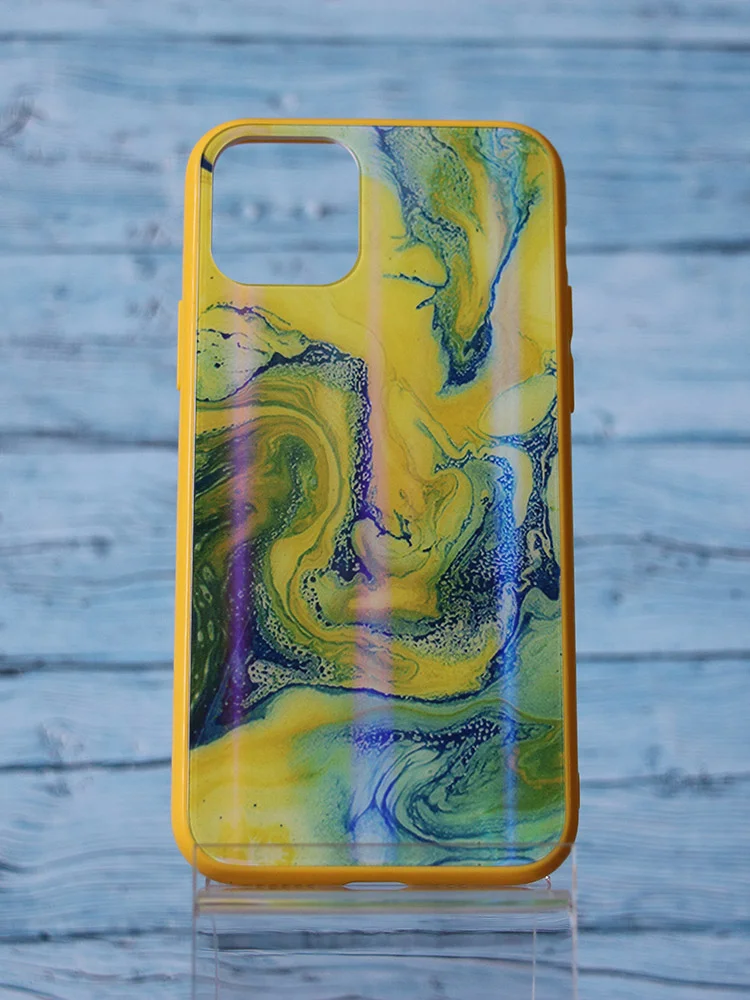 Желтый чехол iPhone 11 Pro мрамор с переливом (разные цвета)