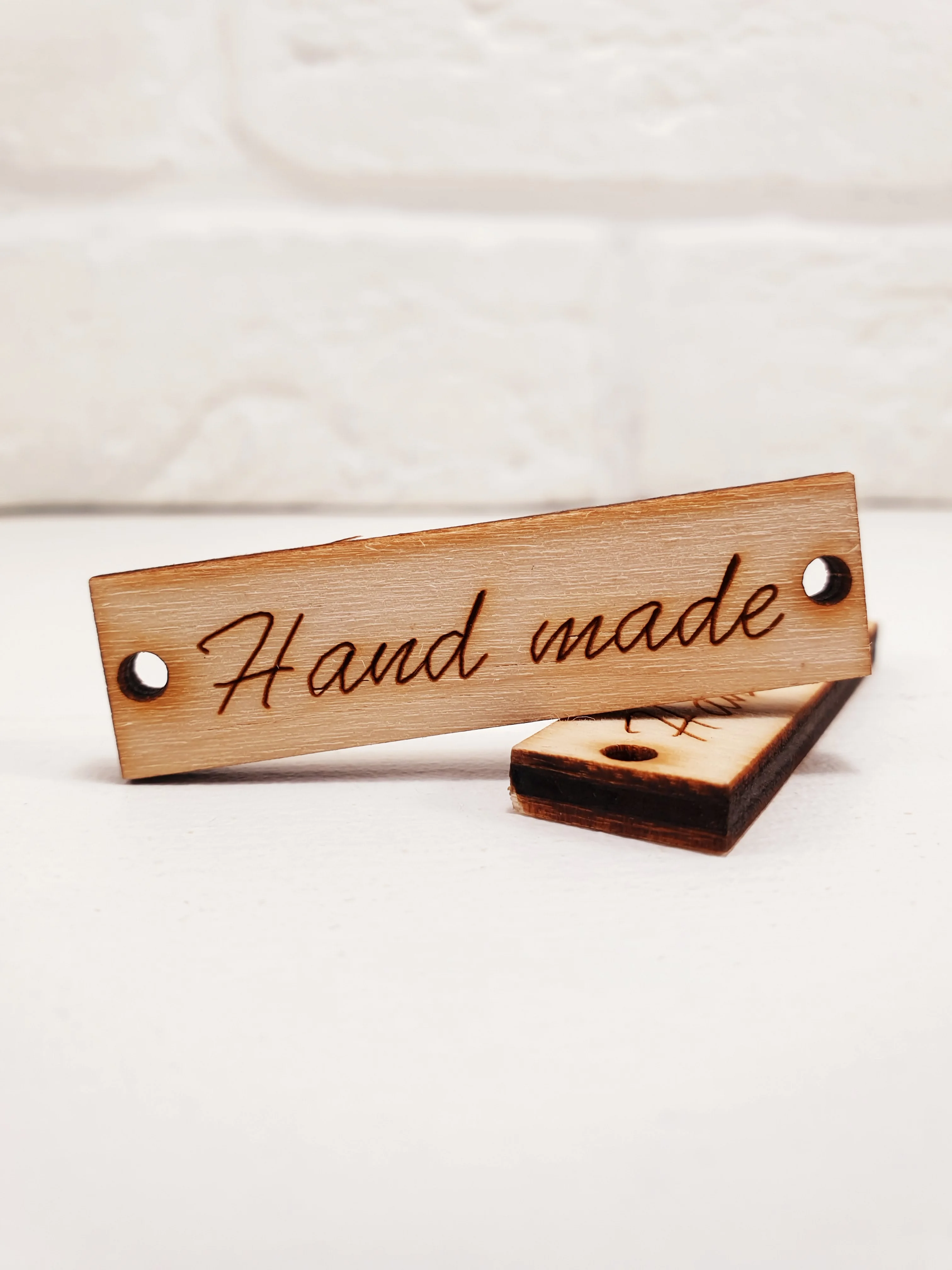 Серый меланж деревянные заготовки для декора "Hand made"  прямоугольные, 2 штуки