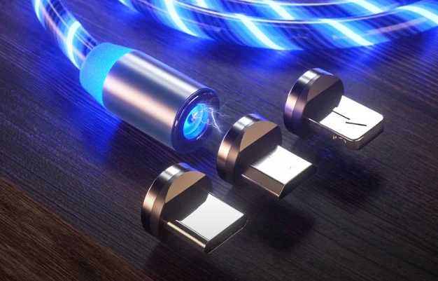 Зеленый кабель магнитный светящийся для зарядки iphone / micro usb / type-c