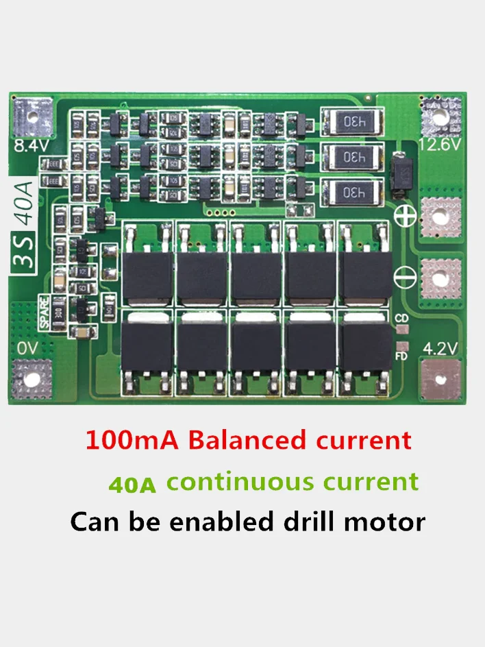 BMS плата защиты 3S li-ion 18650 12.6V 40A для шуруповерта - улучшенная ...