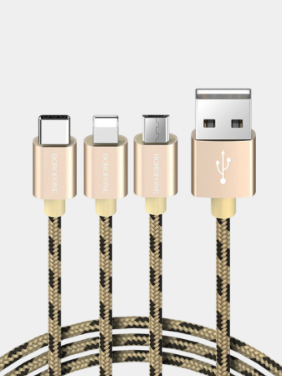 Универсальный кабель Borofone BX24 3-в-1 Lightning / Micro-USB / USB-C  купить по цене 658 ₽ в интернет-магазине Магнит Маркет