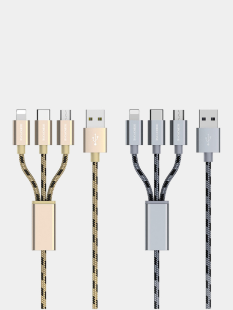 Универсальный кабель Borofone BX24 3-в-1 Lightning / Micro-USB / USB-C  купить по цене 658 ₽ в интернет-магазине Магнит Маркет