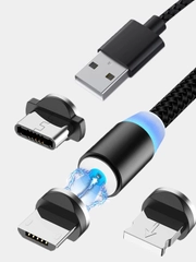 Магнитный кабель с коннектором для зарядки телефона Lightning iPhone/micro-USB/Type-C