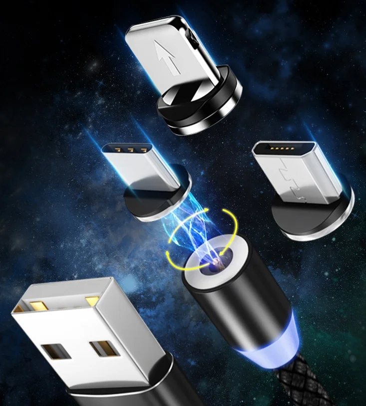 Магнитный кабель с коннектором для зарядки телефона Lightning iPhone/micro-USB/Type-C