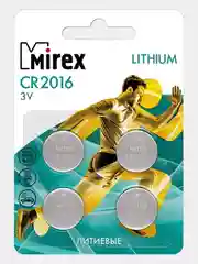 Батарейка литиевая Mirex CR 2016 3V, 4шт