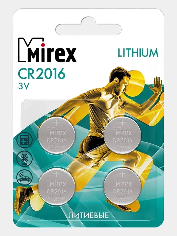 Батарейка литиевая Mirex CR 2016 3V, 4шт