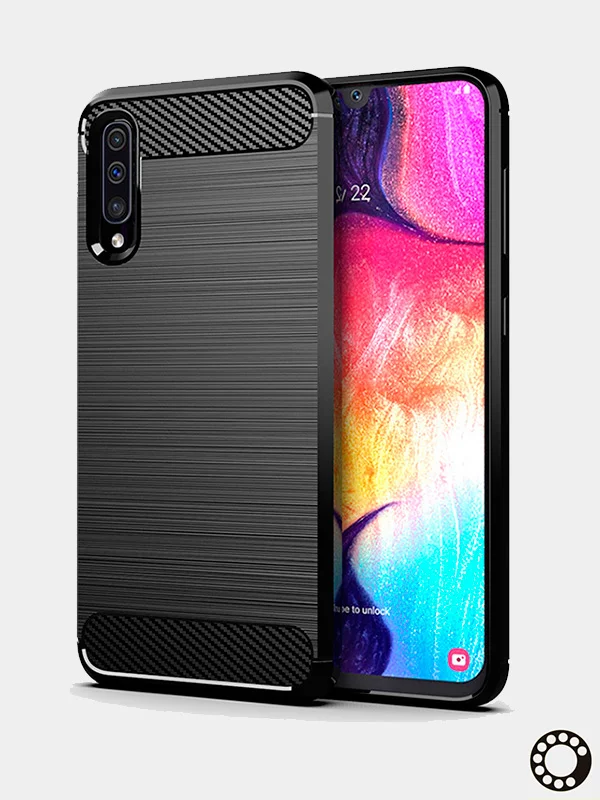Красный чехол Samsung A50 / A30S имитация под карбон и металл