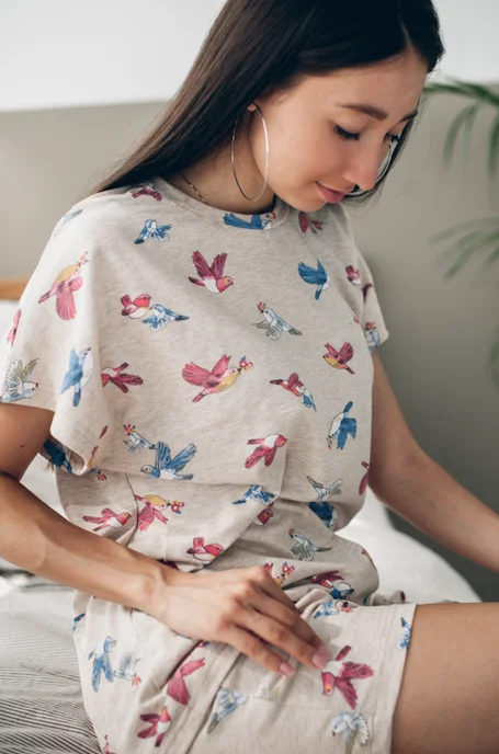 Пижама женская “Птички” Tolstoywear, бежевая, 100% хлопок