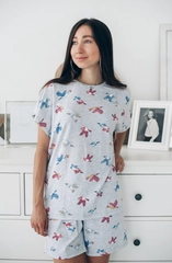 Пижама женская “Птички” Tolstoywear, хлопок, серая