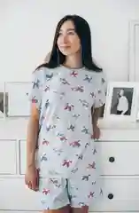 Пижама женская “Птички” Tolstoywear, хлопок, серая