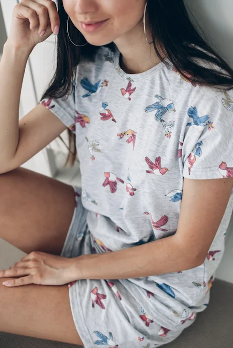 Пижама женская “Птички” Tolstoywear, хлопок, серая