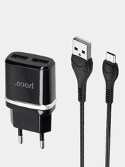 Зарядное Устройство на 2 USB + кабель micro USB Hoco c12